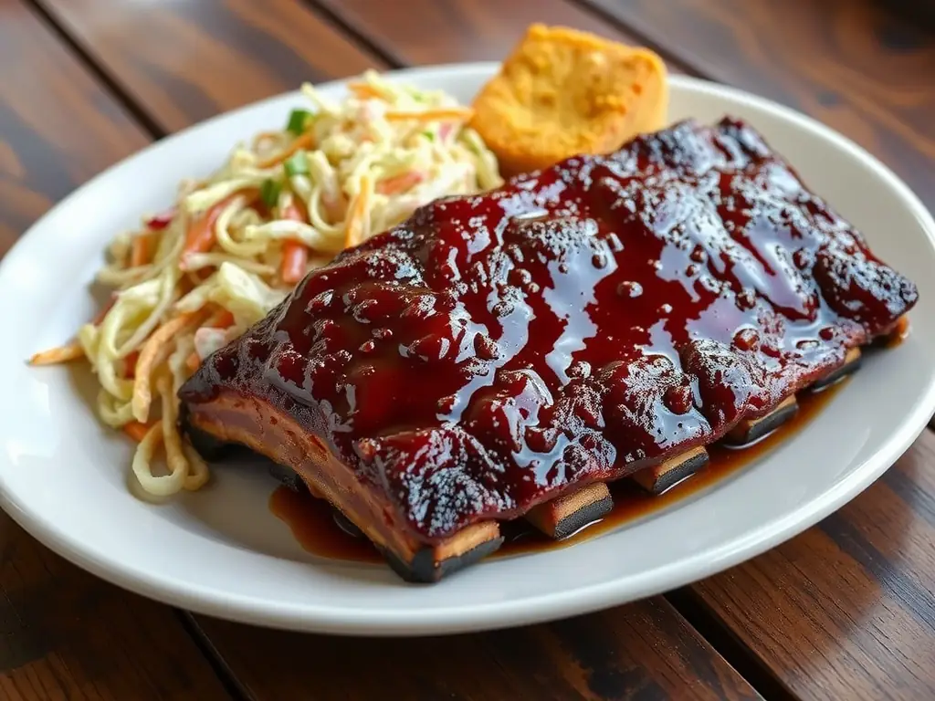 An enticing photo of Swiss Chalet's BBQ back ribs, highlighting the smoky glaze and tender meat.